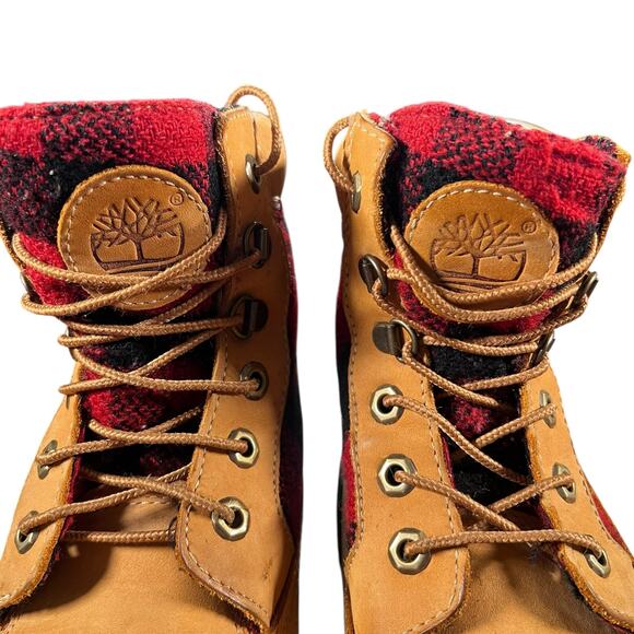 Timberland 6” Boots Mens 10.5 Wheat Leather Buffalo Plaid Flannel 45026 main image 2
